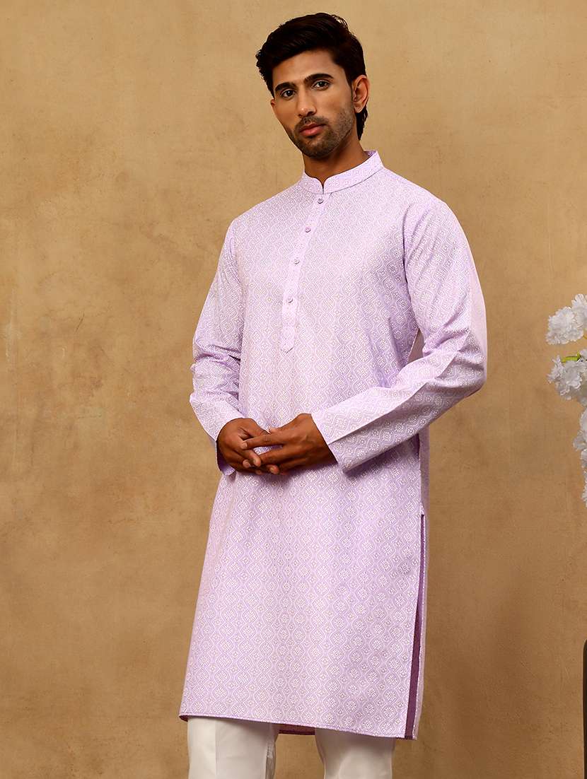 Men Purple Cotton Long Kurtas Kurta - 22476966 -  Standard Image - 4