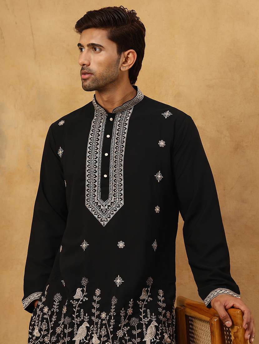 men black cotton long kurtas kurta - 22476971 -  Standard Image - 1