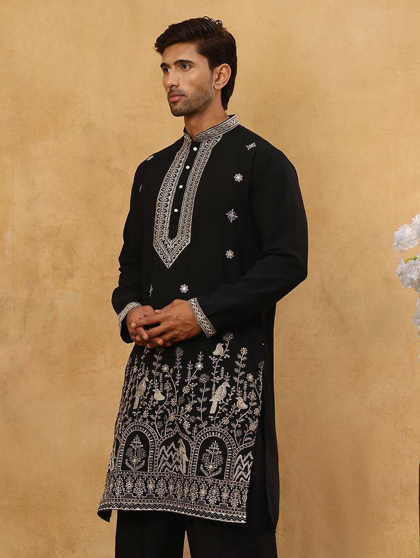 men black cotton long kurtas kurta - 22476971 -  Standard Image - 4
