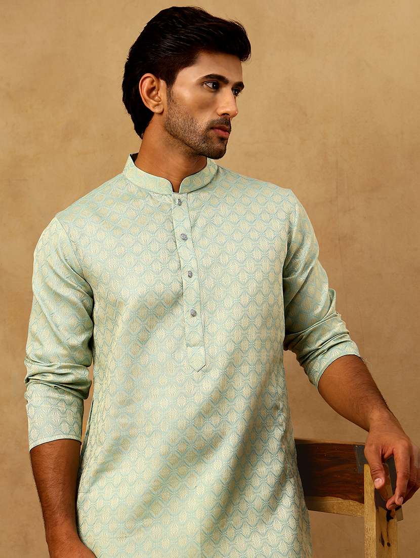 men green cotton long kurtas kurta - 22476975 -  Standard Image - 1