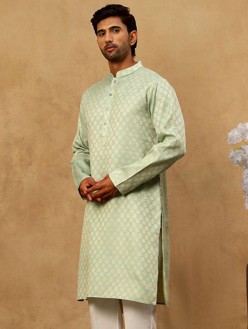 men green cotton long kurtas kurta - 22476975 -  Standard Image - 4