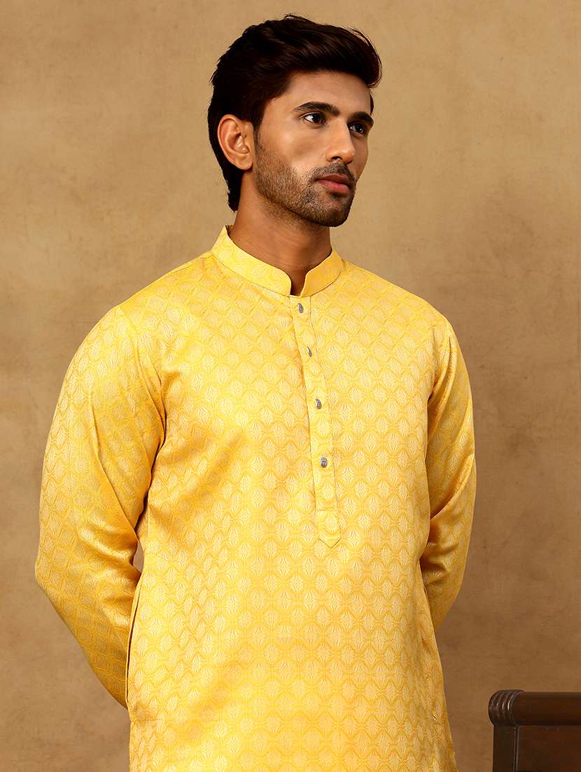 men self designed long sleeve straight kurta - 22476977 -  Standard Image - 1
