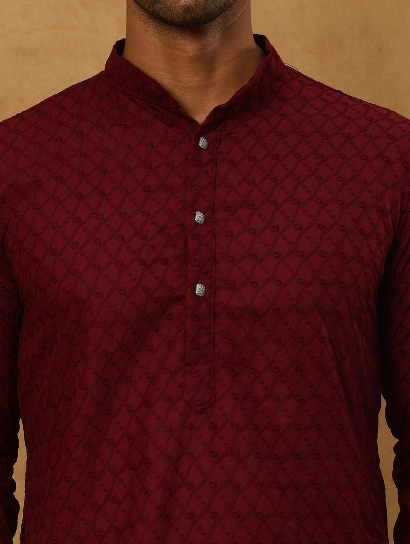 men maroon cotton long kurtas kurta - 22476998 -  Standard Image - 1