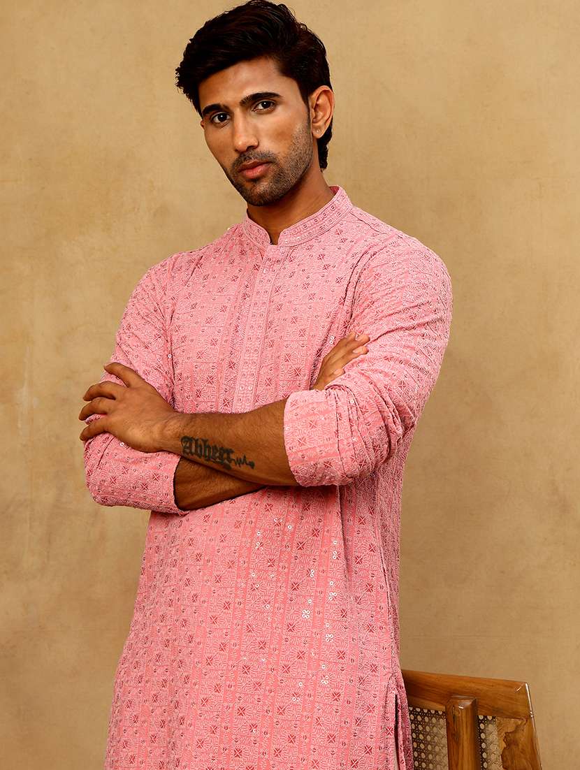 men embroidered long sleeve straight kurta - 22477004 -  Standard Image - 1