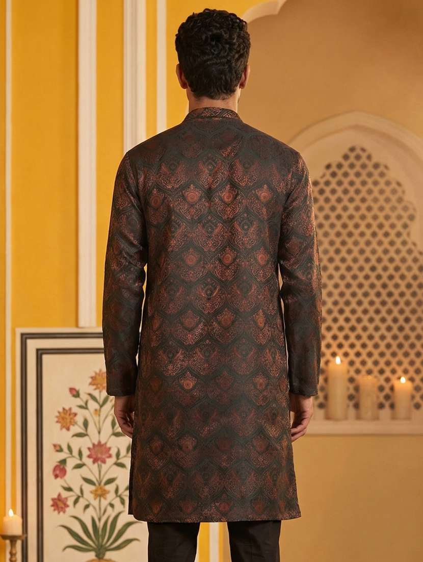 men bronze silk blend long kurtas kurta - 22477005 -  Standard Image - 4