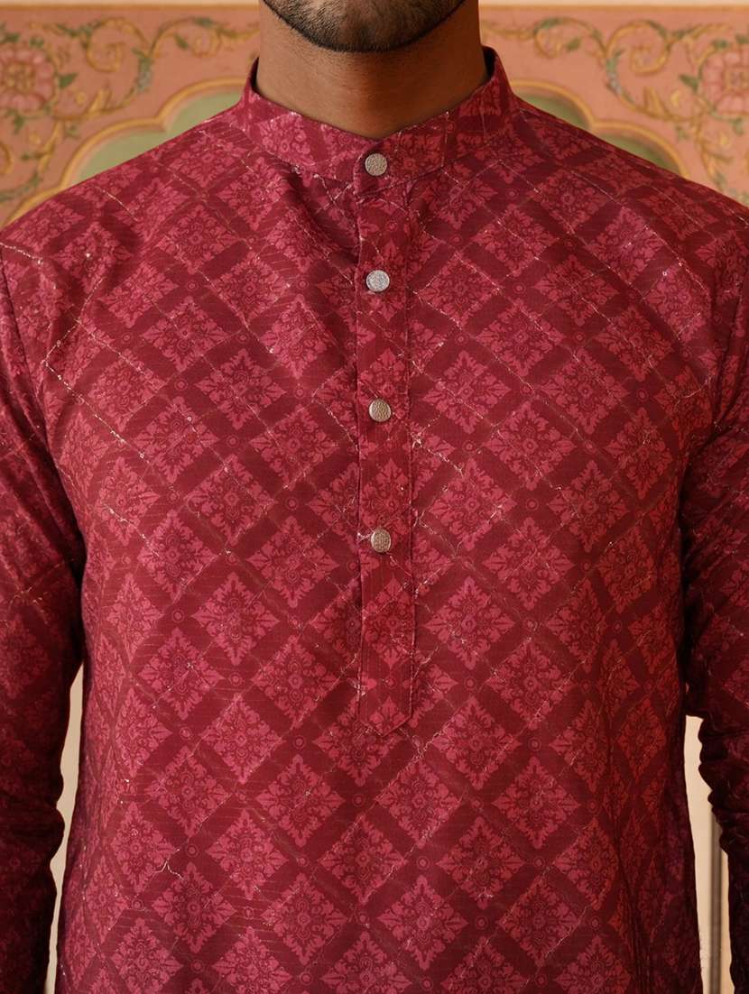men maroon cotton long kurtas kurta - 22477007 -  Standard Image - 1
