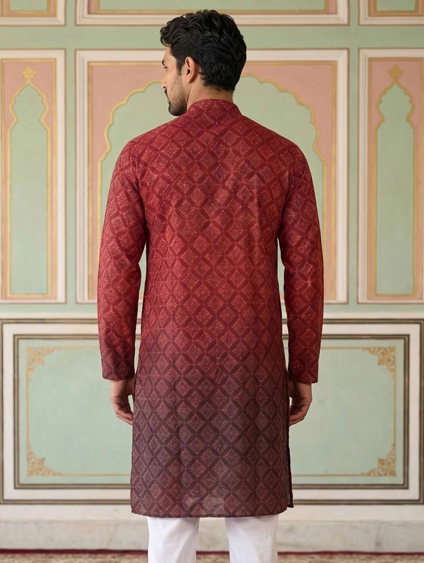 men maroon cotton long kurtas kurta - 22477007 -  Standard Image - 4