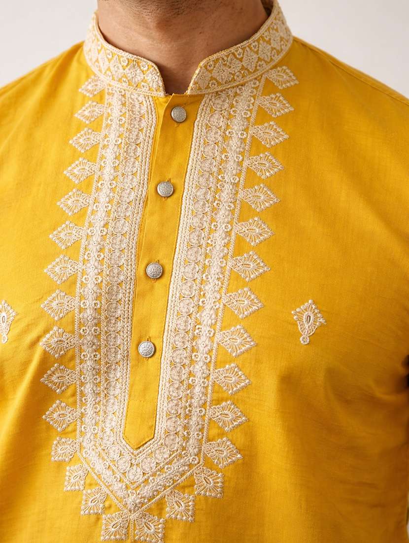 men embroidered long sleeve straight kurta - 22477008 -  Standard Image - 1