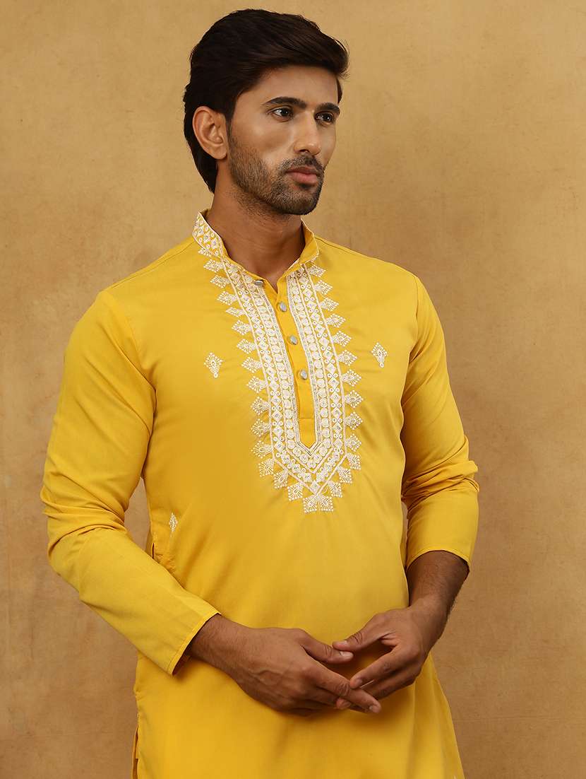 men embroidered long sleeve straight kurta - 22477009 -  Standard Image - 1