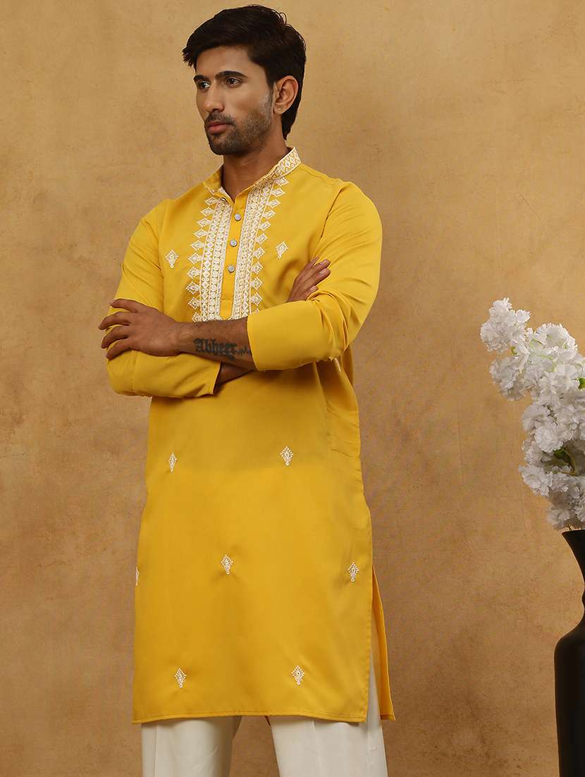 men embroidered long sleeve straight kurta - 22477009 -  Standard Image - 4