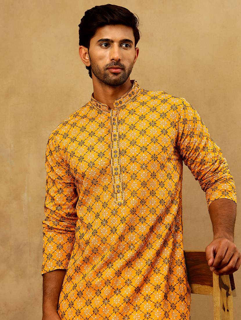 men mustard viscose long kurtas kurta - 22477014 -  Standard Image - 1