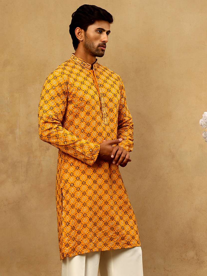men mustard viscose long kurtas kurta - 22477014 -  Standard Image - 4