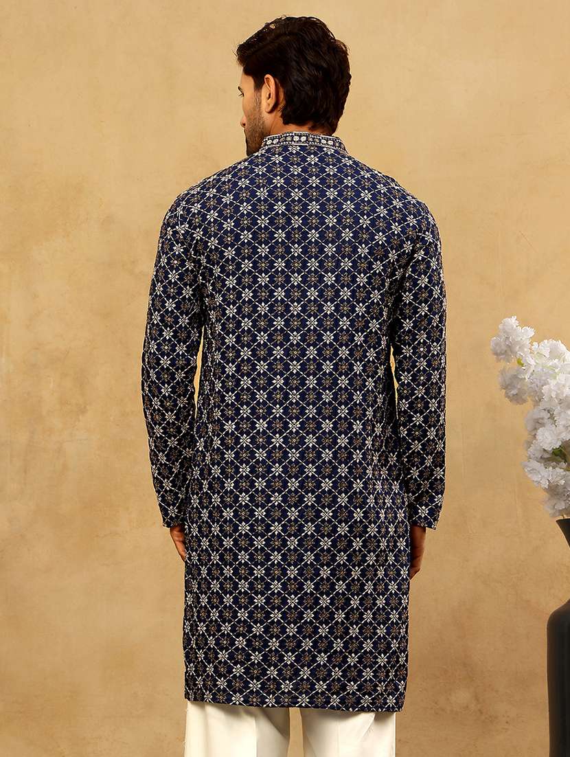men navy blue viscose long kurtas kurta - 22477015 -  Standard Image - 4