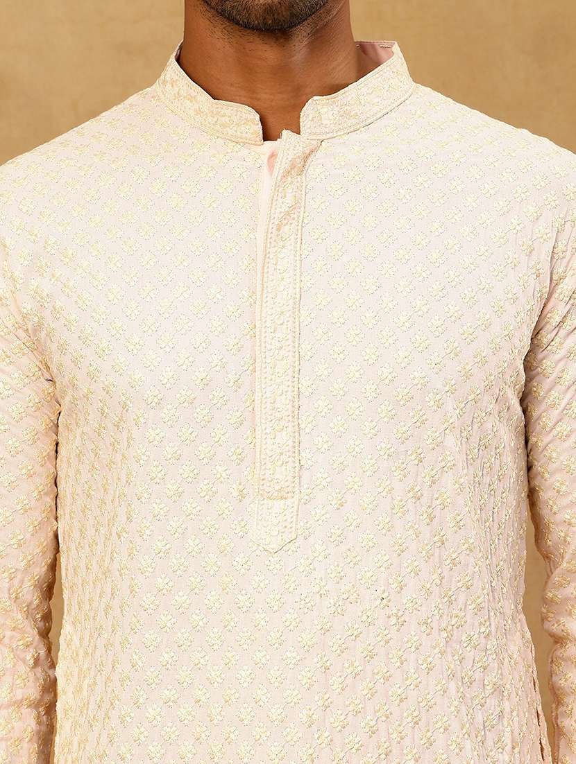 men peach viscose long kurtas kurta - 22477020 -  Standard Image - 1