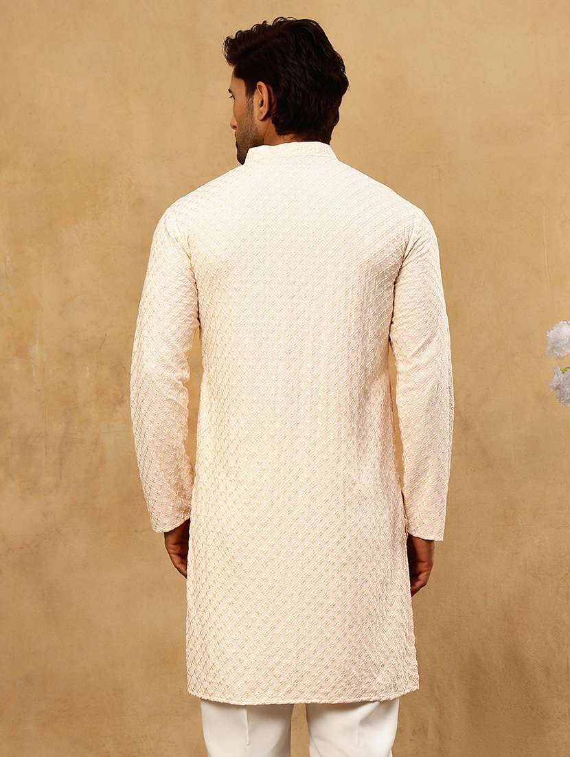 men peach viscose long kurtas kurta - 22477020 -  Standard Image - 4