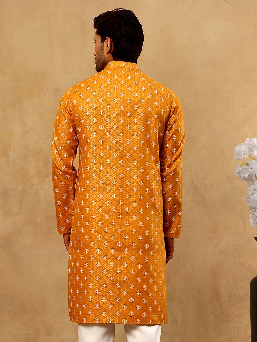 men mustard cotton long kurtas kurta - 22477022 -  Standard Image - 4