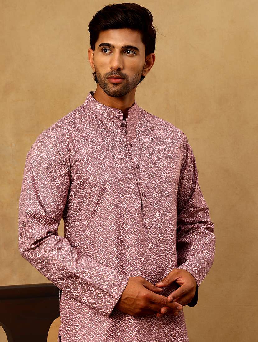magenta floral cotton blend long kurta - 22477023 -  Standard Image - 1