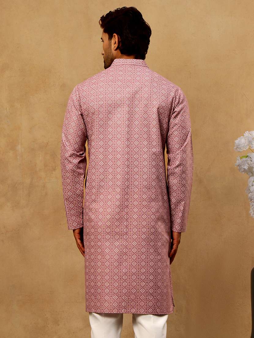 magenta floral cotton blend long kurta - 22477023 -  Standard Image - 4