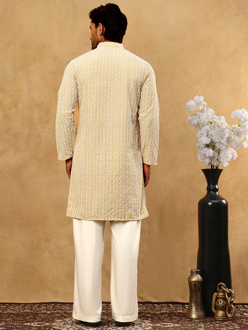 Men Beige Cotton Kurta Pyjama Ethnic Wear Set - 22477040 -  Standard Image - 4