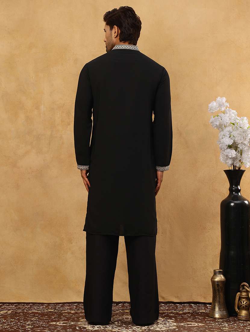 men black cotton blend kurta pyjama ethnic wear set - 22477106 -  Standard Image - 4