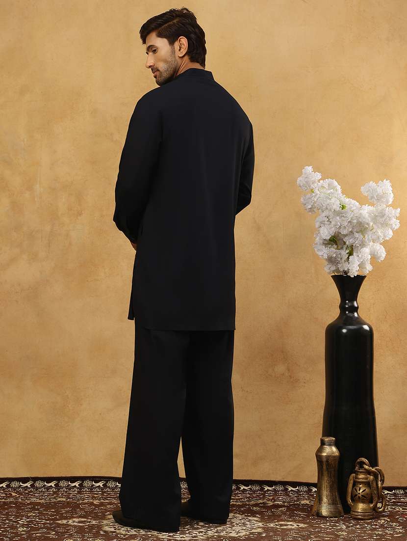 men black viscose kurta pyjama ethnic wear set - 22477114 -  Standard Image - 4