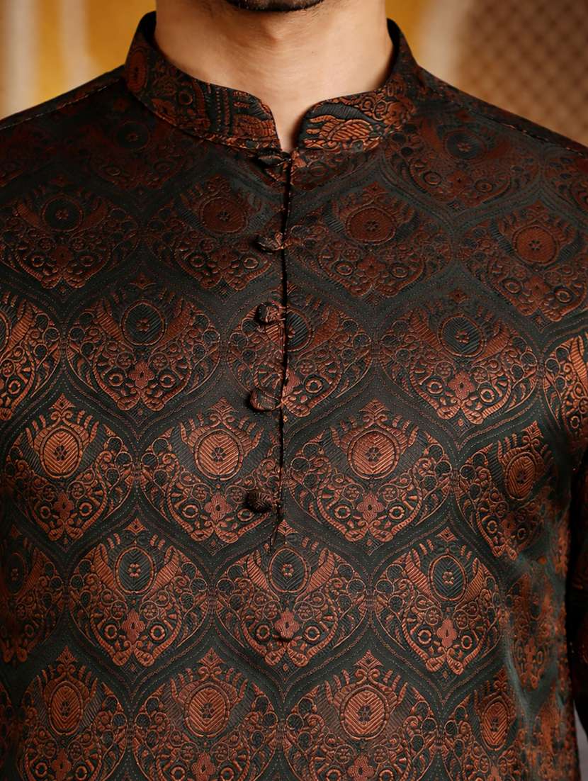 men bronze silk blend kurta pyjama ethnic wear set - 22477122 -  Standard Image - 1