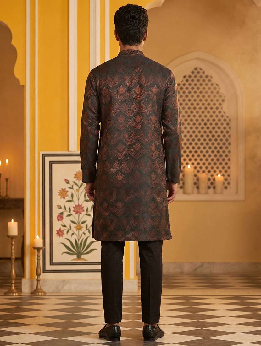 men bronze silk blend kurta pyjama ethnic wear set - 22477122 -  Standard Image - 4