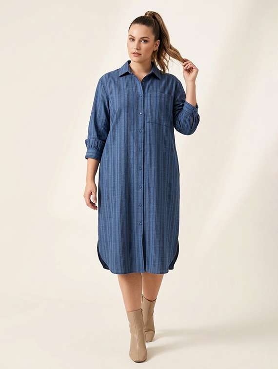 women solids blue viscose straight dress