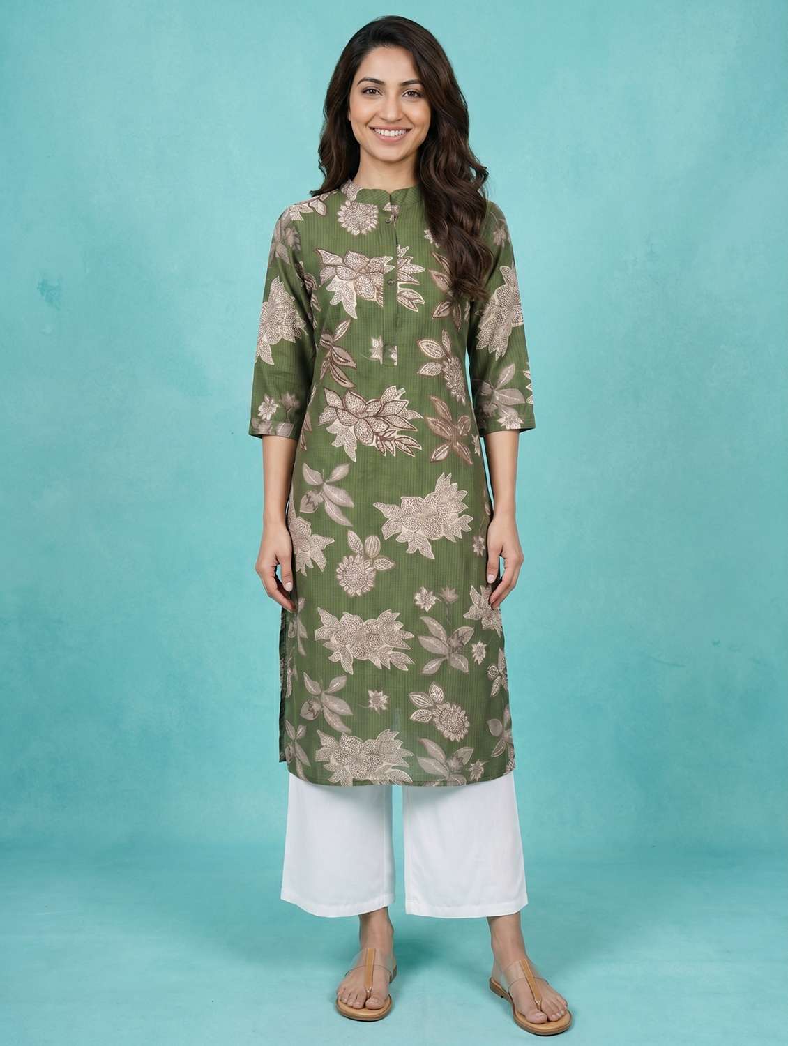 women olive viscose straight kurta