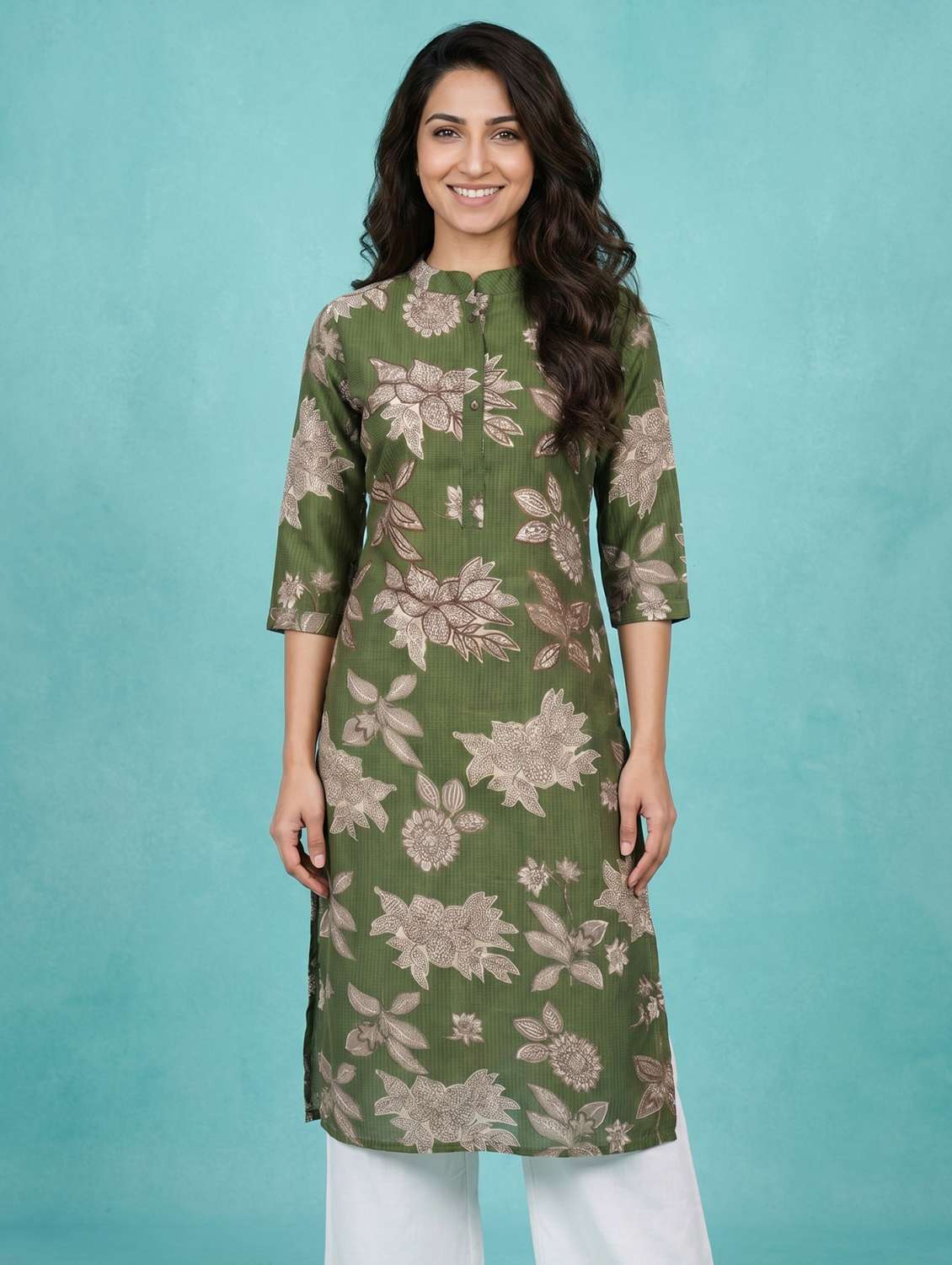 Women Olive Viscose Straight Kurta - 22477170 -  Standard Image - 1