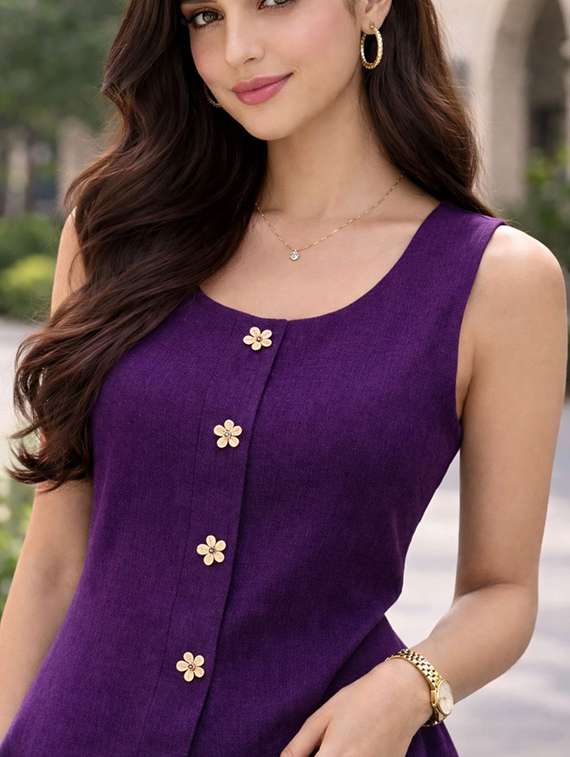 women purple linen regular top - 22477440 -  Standard Image - 1
