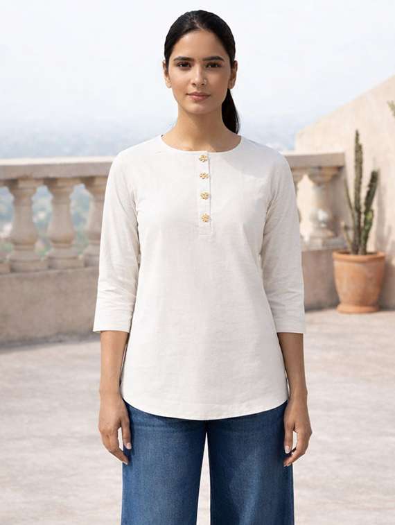 Women White Linen Regular Top - 22477442 -  Standard Image - 1