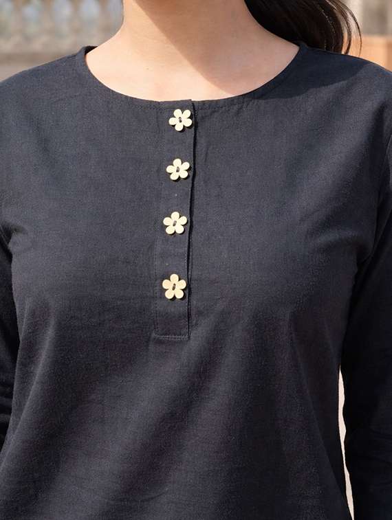 Women Black Linen Regular Top - 22477443 -  Standard Image - 1