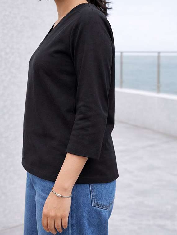 women black linen regular top - 22477444 -  Standard Image - 1