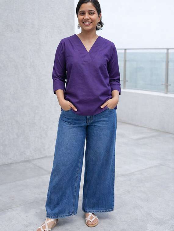 Women Purple Linen Regular Top - 22477445 -  Standard Image - 4