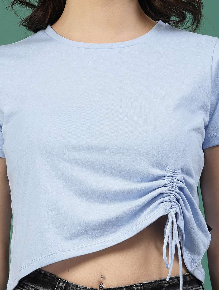 women solid blue cotton regular top - 22477486 -  Standard Image - 1