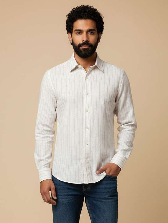 men striped long sleeve regular fit casual shirt