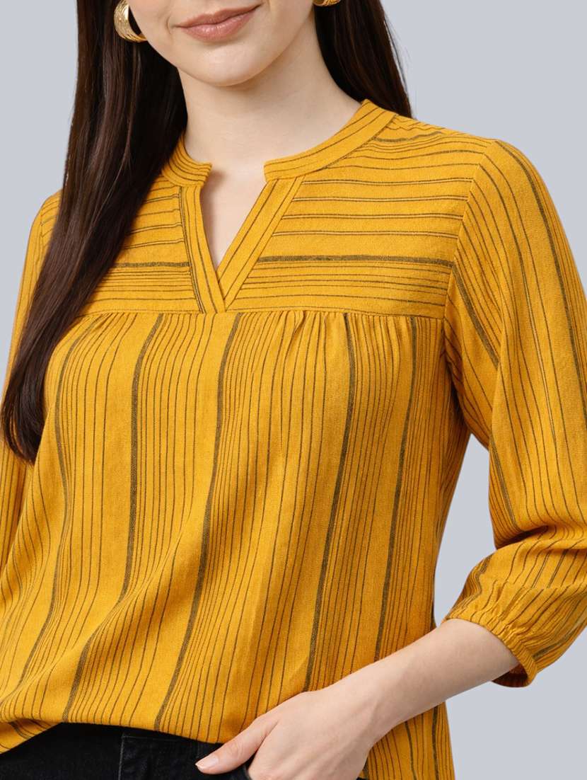 women striped printed mandarin collar top - 22477533 -  Standard Image - 1