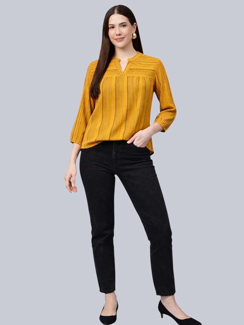 women striped printed mandarin collar top - 22477533 -  Standard Image - 4