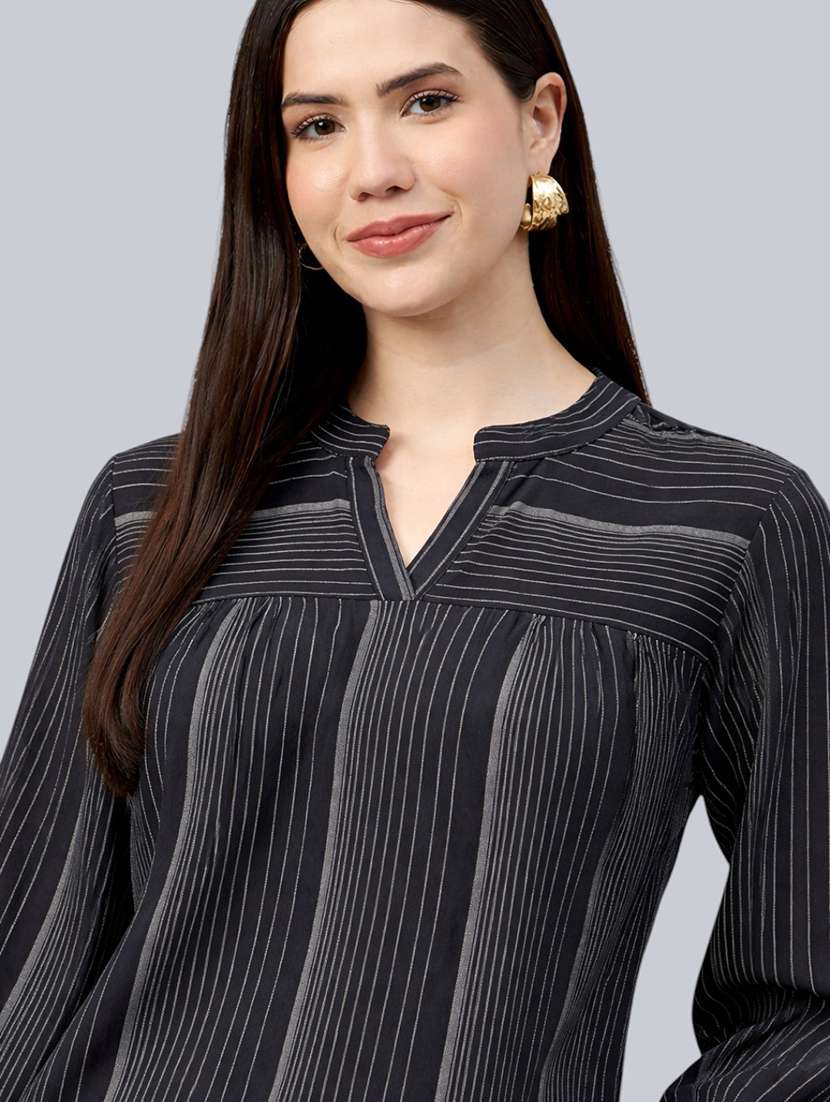 women striped printed three quarter sleeves regular top - 22477534 -  Standard Image - 1