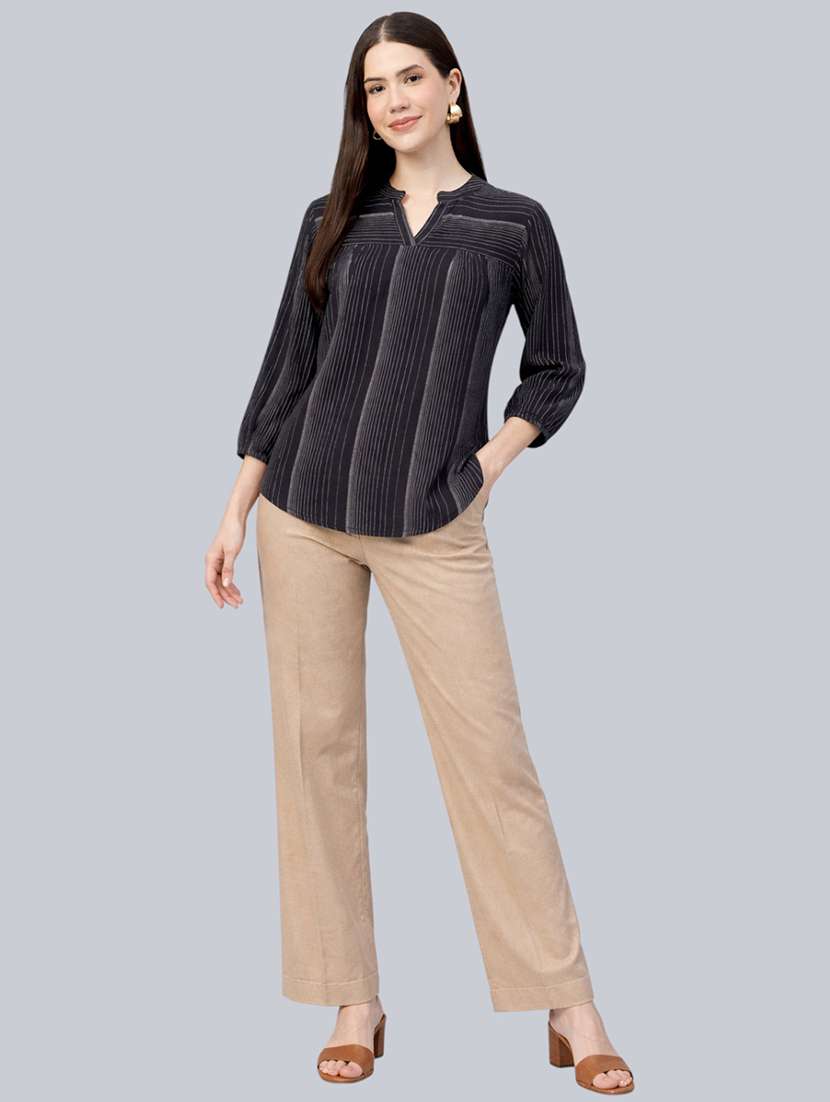 women striped printed three quarter sleeves regular top - 22477534 -  Standard Image - 4