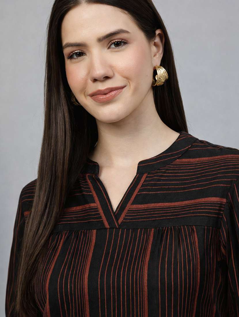 women striped printed mandarin collar top - 22477535 -  Standard Image - 1