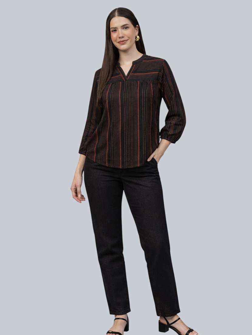 women striped printed mandarin collar top - 22477535 -  Standard Image - 4