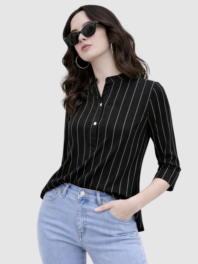 women striped three quarter sleeves regular top - 22477536 -  Standard Image - 4
