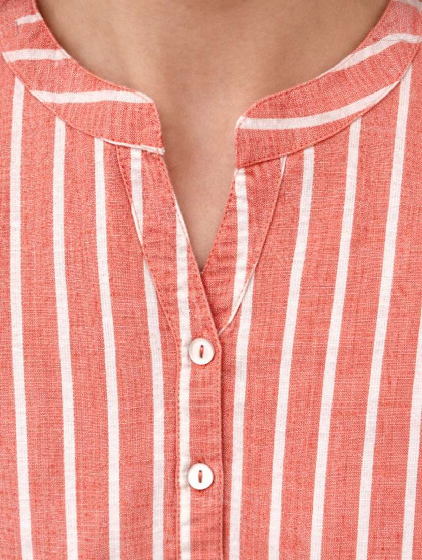 women striped printed mandarin collar top - 22477537 -  Standard Image - 1