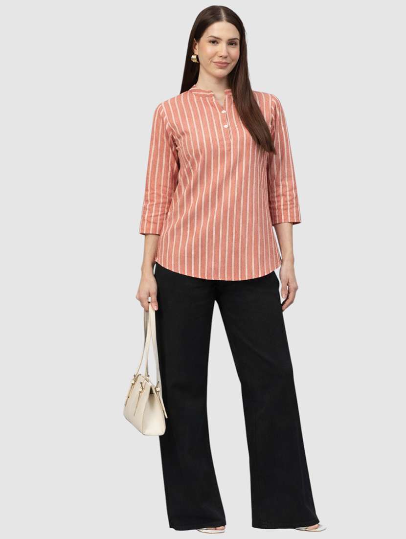 women striped printed mandarin collar top - 22477537 -  Standard Image - 4