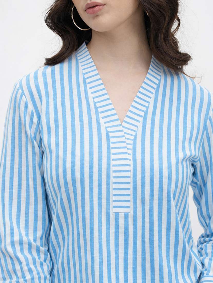 women striped printed v neck regular top - 22477538 -  Standard Image - 1