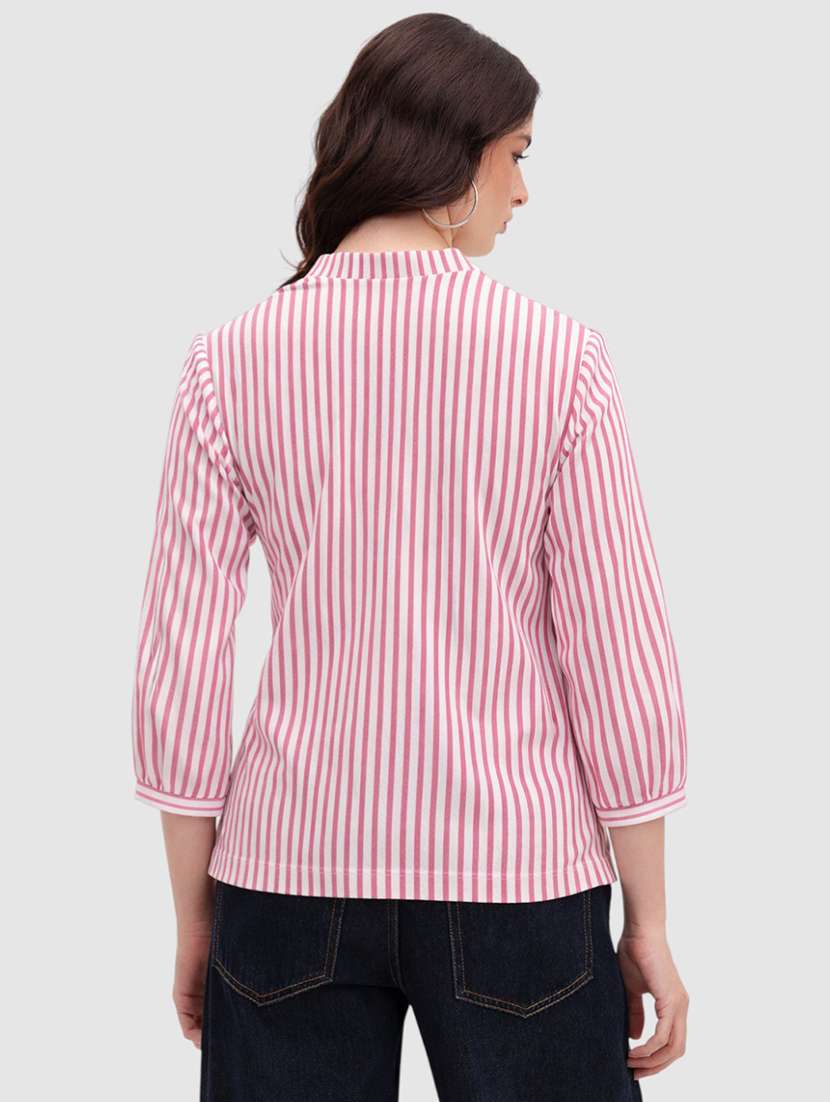 women striped three quarter sleeves v neck top - 22477539 -  Standard Image - 4