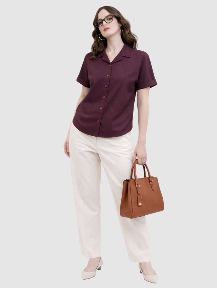 women solid short sleeves regular fit shirt - 22477541 -  Standard Image - 4