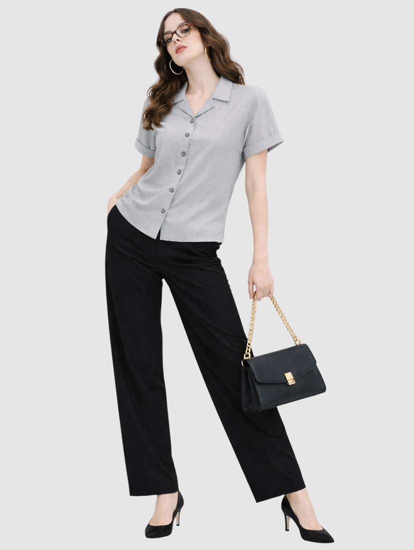 women solid short sleeves regular shirt - 22477542 -  Standard Image - 4